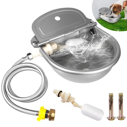 Automatic Dog Waterer Outdoor, 304 Steel Auto Fill Bowl for Livestock | No Electricity Needed, Bottom Drain Plug, Includes Spare Float Valve, Rust-Resistant & Easy Clean