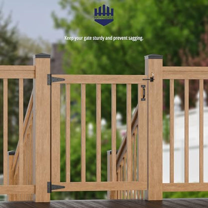 Fence Gate Hardware Kit, Heavy Duty Gate Kit for Wooden Fence with Self Locking Gate Latch, 6in T-Strap Gate Hinges, Door Pull Handle, Gate Hinges and Latch Set for Wooden Vinyl Fence