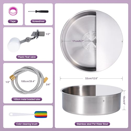 6L Automatic Dog Water Bowl Dispenser Outdoor Stainless Steel Pet Waterer Self Filling Waterer for Large Dog Cat Chicken Duck Goat