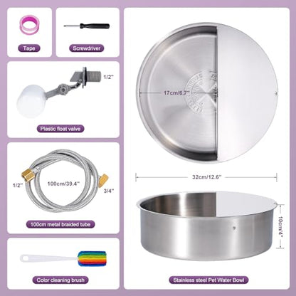 6L Automatic Dog Water Bowl Dispenser Outdoor Stainless Steel Pet Waterer Self Filling Waterer for Large Dog Cat Chicken Duck Goat