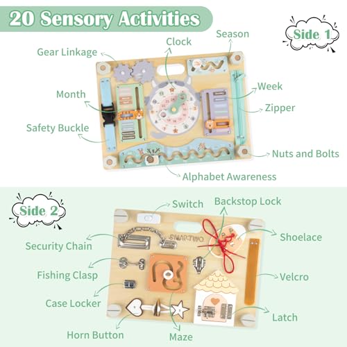 Double-Sided Wooden Busy Board for Toddlers, Sensory Activity Board, Montessori Travel Toy for Kids, Educational Toy for Autism, Ideal Choice for Baby Girls or Boys Birthday - style: Safari