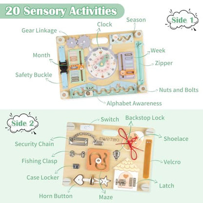 Double-Sided Wooden Busy Board for Toddlers, Sensory Activity Board, Montessori Travel Toy for Kids, Educational Toy for Autism, Ideal Choice for Baby Girls or Boys Birthday - style: Safari