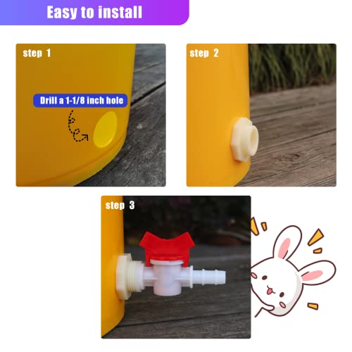 Automatic Rabbit Watering Kit Include 6 Nipple Drinker Feeders, ID 5/16" Hose, Barb Fittings to G1/2" Thread Connector, Watering System Bucket Connector