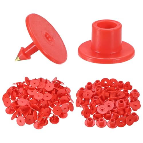 M METERXITY 50-Pack Cattle Ear Tags, Plastic Round Blank Livestock Ear Tags for Cows/Sheep/Cattle/Pig, Farm Animal Identification Markers [Red] - color: Red