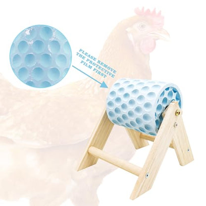Chicken Coop Accessories, Beak Grinding Calcium Stone with Wooden Stand, Enrichment Toys for Hens, Ducks, Geese, Turkeys, Poultry, Blue - color: Blue