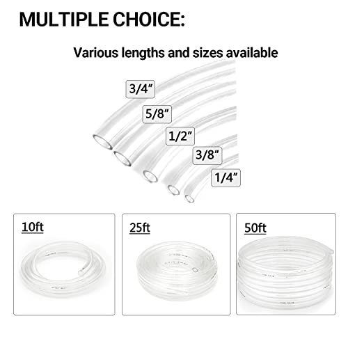 1/4’’ ID × 3/8’’ OD - 10 ft Clear Plastic Vinyl Tubing, Flexible PVC Hose Lightweight Non-Toxic vinyl Tube for Transfer Water Air Oil - size: 1/4'', style: 10 feet