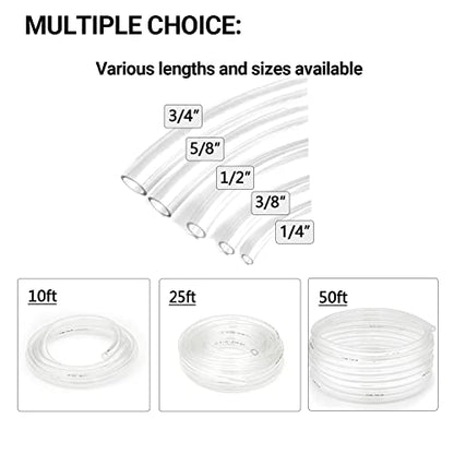 1/4’’ ID × 3/8’’ OD - 25 ft Clear Plastic Vinyl Tubing, Flexible PVC Hose Lightweight Non-Toxic vinyl Tube for Transfer Water Air Oil - size: 1/4'', style: 25 feet