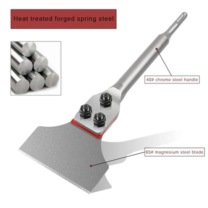 SDS Plus Floor Scraper 4 in. x 12 in. Wide Tile Flooring Adhesives Remover, Thinset Removal Tool Chisel Bit with Spare Blades for Rotary Hammer Drill - size: 4X12''