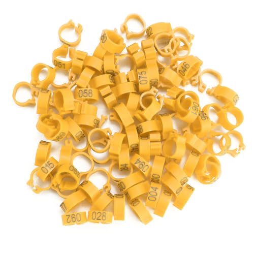 100PCS 8MM 001-100 Numbered Plastic Letter Pigeon Bird Leg Bands Rings, Bird Chicks Parrot Clip Rings Band (Yellow) - color: Yellow