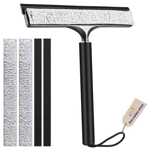 wlich Shower Squeegee with Long Handle, Telescoping Window and Floor Extendable Squeegee for Shower Glass, Bathroom Surfaces, Mirrors, and Smooth Floors, Includes Replaceable and Washable Cloth Pads
