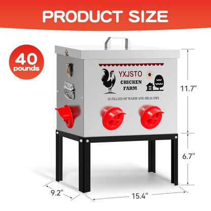 40LB Automatic Chicken Feeder with 6 Ports, Heavy Duty Metal No-Waste Poultry Feeder, Rustproof & Weatherproof Design with Adjustable Legs & Locking Lid