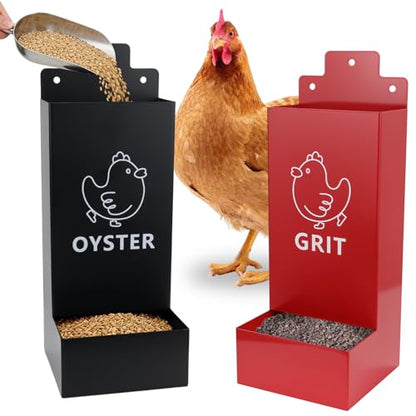 2 Pack Chicken Oyster Shell Feeder and Grit Feeder,1mm Thickness Metal Chicken Feeders for Hens and Chicks Wall Mounted, No Waste, Heavy Duty Poultry Supplies for Backyard Chickens, Ducks, Geese