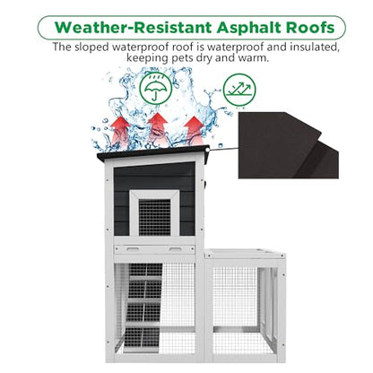 Small Chicken Coop for 2 Chickens,Wooden Chicken Coops with Nesting Boxes Indoor Outdoor,Bunny House Rabbit Hutch Poultry Pet Run Cage with 2 Waterproof Roof, Stairs&Leak-Proof-Tray (White) - color: White