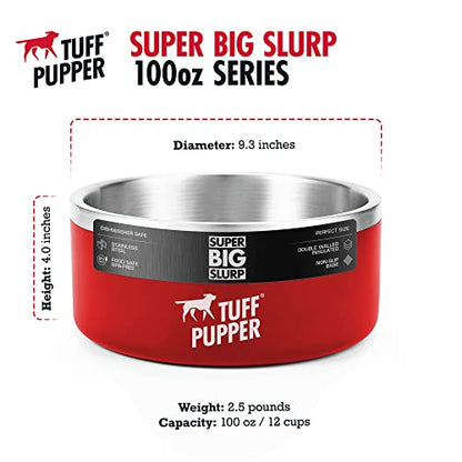 Tuff Pupper 100 oz Heavy Duty Insulated Stainless Steel Dog Bowl for Large Dogs, Non-Slip Base, Dishwasher Safe - color: Crimson Red, size: 100oz