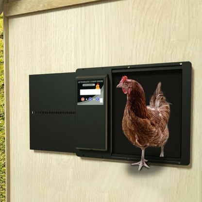 Automatic Solar Powered Chicken Coop Door, Light Sensor and Remote Control, Weatherproof Anti-Pinch Poultry Door(Brown) - color: Brown