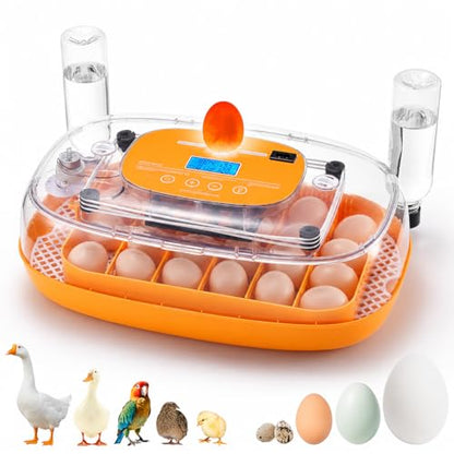 TURBRO Incubator for Hatching Eggs, Automatic Turning, Temperature & Humidity Control, Built-in Candler, 360° Viewing, 24 Egg Incubators for Chicken, Duck, Quail, Turkey, Goose, Parrot, Bird