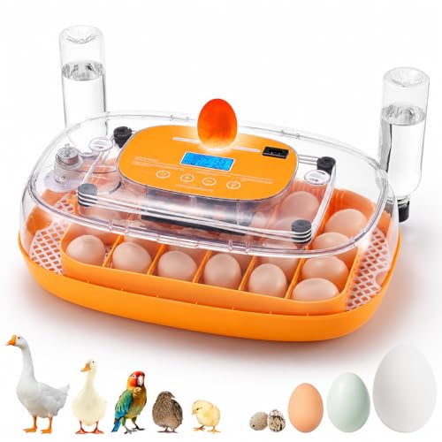 TURBRO Incubator for Hatching Eggs, Automatic Turning, Temperature & Humidity Control, Built-in Candler, 360° Viewing, 24 Egg Incubators for Chicken, Duck, Quail, Turkey, Goose, Parrot, Bird