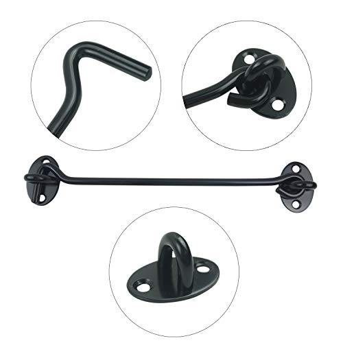 2PCS 8 Inch Stainless Steel Barn Door Hook and Eye Latch - Black, Long Privacy Cabin Swivel Window Hook, Heavy Duty Gate Latch Holder Easy Lock - for Sliding Door, Garage, Shed, Window - size: 8 Inch - Black