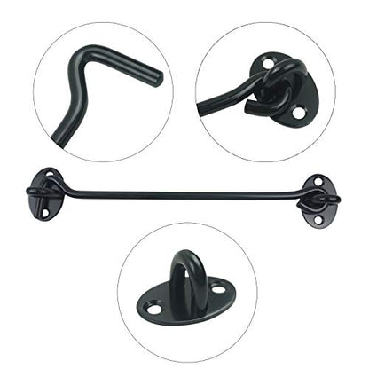 2PCS 8 Inch Stainless Steel Barn Door Hook and Eye Latch - Black, Long Privacy Cabin Swivel Window Hook, Heavy Duty Gate Latch Holder Easy Lock - for Sliding Door, Garage, Shed, Window - size: 8 Inch - Black