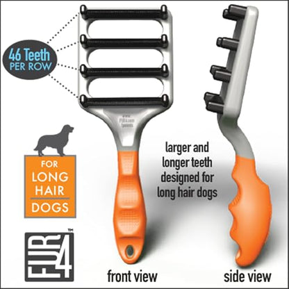 FUR4 deShedding Dog Brush for Long Hair Dogs – Pet Hair Brush with 4 Carbon Fiber Edges – deShedding Tool Removes Loose Fur – Gentle & Effective Dog Grooming Brush for Shedding - size: Long Hair