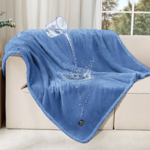 Luciphia Waterproof Pet Blanket, Liquid Pee Proof Dog Blanket for Sofa Bed Couch, Reversible Sherpa Fleece Furniture Protector Cover for Small Medium Large Dogs Cats, Navy Blue Large（65" x 57"） - color: Navy Blue-thicken, size: L (65" x57")