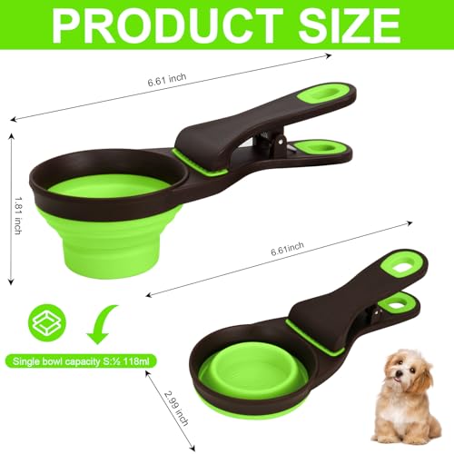 Collapsible Silicone Dog Food Scoop Foldable Pet Food Measuring Cup with Bag Clip 3 in 1 Multi-Function Silicone Dog Food Scooper (Green, Small) - color: Green, size: Small