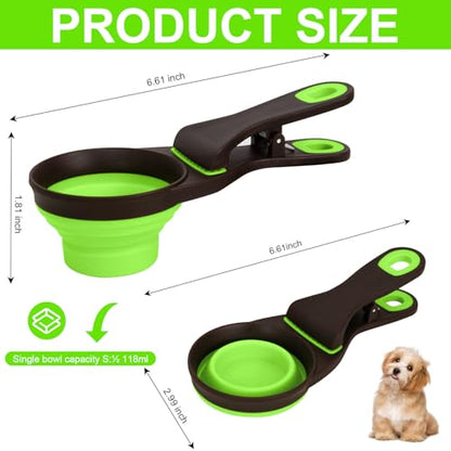 Collapsible Silicone Dog Food Scoop Foldable Pet Food Measuring Cup with Bag Clip 3 in 1 Multi-Function Silicone Dog Food Scooper (Green, Small) - color: Green, size: Small