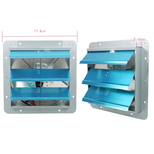 14 inch Shutter Exhaust Fan, Exhaust Fan Wall Mounted, Automatic Aluminum Shutter Suitable for Garages Basement Attic - size: 14 Inch