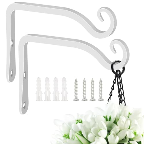 FEED GARDEN Hand-Forged Hanging Plant Bracket Iron Wall Hook for Hanging Plant,Bird Feeders, Wind Chimes, Flower Baskets, Lanterns, Yoga Mat, Indoor/Outdoor Use 6 Inch 2 Pack, White - color: White, size: 6 Inch