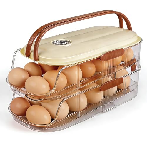 Egg Holder For Fridge, Clear Egg Organizer For Refrigerator With Lid And Handle, Automatic Rolling Eggs Holder For Fridge, Eggs Container For Counter Top, Kitchen, Outdoor (Double Column) - color: Double Column