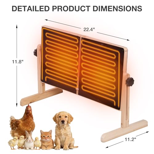 Foldable Chicken Coop Heater, 120W Waterproof Radiant Heater with Dual Plates, Adjustable Temp 70–190℉ for Winter Chicks - color: Wood