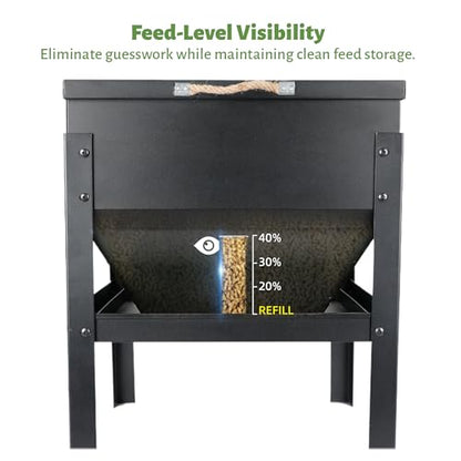 KOL 80LBs Chicken Feeder No-Waste, Galvanized Steel Large Capacity Chicken Feeder, Portable Poultry Feeder with Waterproof Lid for Hens and Roosters, Coops & Outdoors