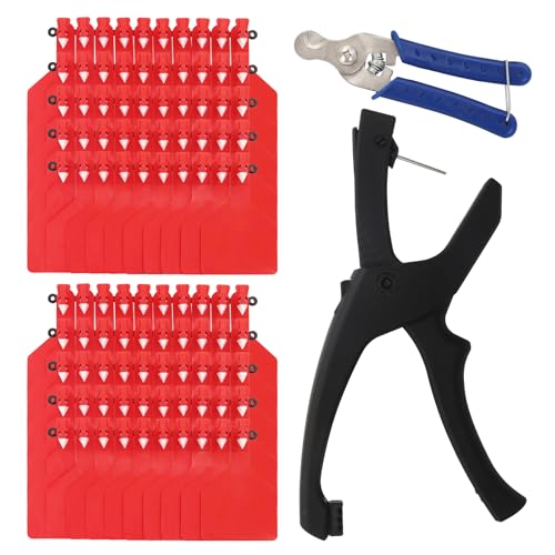 100Pcs Z Tags One-Piece Cattle Ear Tags TPU Blank Livestock Animal Identification with Professional Animal Ear tag applicator for Cattle,Sheep Goat, Pig (Red, 100PCS - Blank) - color: Red, size: 100PCS - Blank