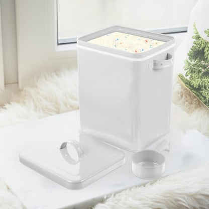 BESTOYARD 6L Metal Storage Bucket with Airtight Lid 9.05""x7.28""x6.49"" White Iron Dog Food Bin Keeps Kibble Dry for Kitchen Counter & Pantry