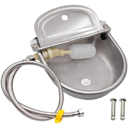 Livestock Water Trough, 304 Stainless Steel, Automatic Refill with Float Ball, Adjustable Water Level, for Cows, Horses, Sheep, Goats, Dogs, 10.6 x 7.3 in