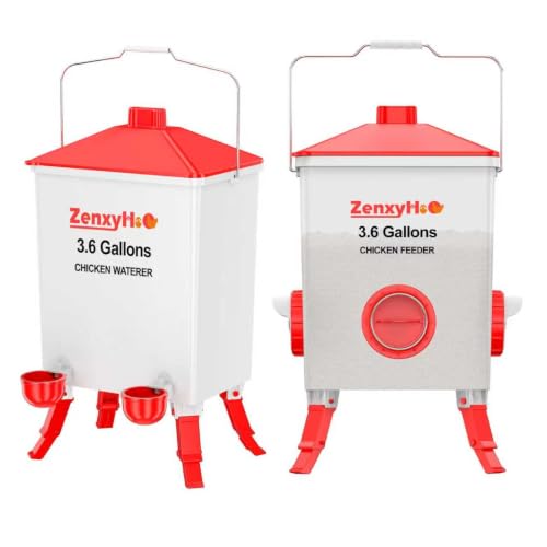 ZenxyHoC Chicken Feeder and Waterer Set with Anti-Roost Cone, 3 Height Adjustable Locking Legs for Backyard Flock