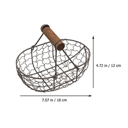 Egg Basket Wire Storage Basket with Handle Iron Art Eggs Tray Egg Gathering Vintage Country Fruit Vegetables Container Empty for Countertop Kitchen