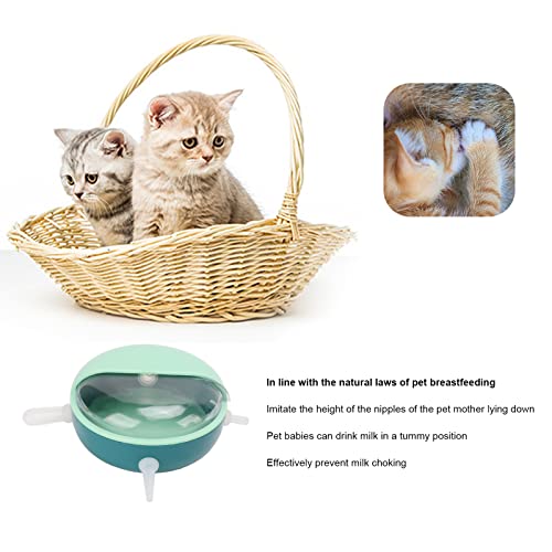 Pet Nipple Feeder with 5 Silicone Nipples, Small Pet Milk Bowl for Rabbits Puppy Kitten, Food Grade Simulated Nursing Bowl with Protective Cover, Easy to Use Milk Feeding Device fo