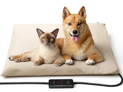 Toozey Large Pet Heating Pad, 6 Adjustable Temperature Heated Dog Bed with Timer, Waterproof Electric Heated Mat for Dogs and Cats, Chew Resistant Cord, Safe Indoor Use, 35x24in - color: Beige, size: 35.0"L x 24.0"W x 0.6"Th