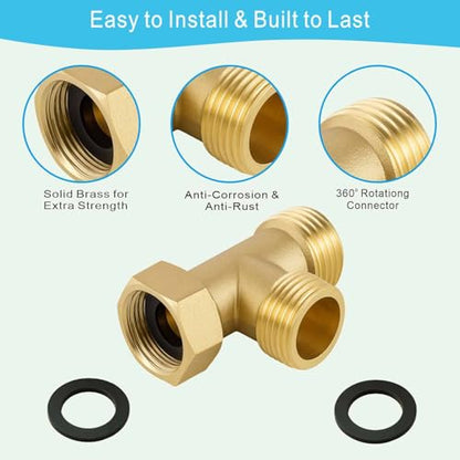 1/2" Brass Tee, Brass 3-Way Shower Diverter Valve, 1/2" Male x 1/2" Male x 1/2" Female Tee, 1/2" Tee for Shower Arm, Angle Valve, Bidet, and Sprayer Hose Applications - size: 1/2BT