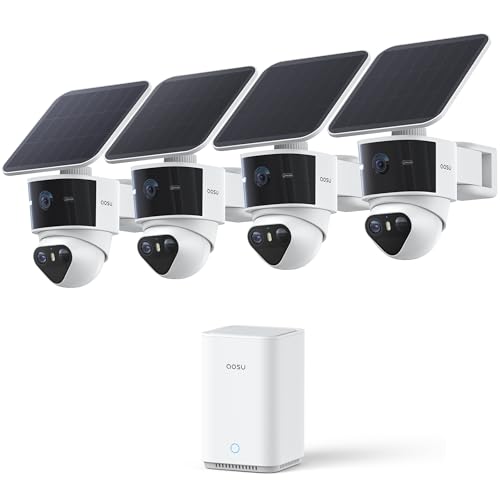 aosu T2 Pro Solar Security Cameras Wireless Outdoor, 4 Cam Kit, 3K Dual Cam No Blind Spot Security Camera for Home, 170° Wide + 360° PTZ, AI Tracking, 8X Zoom, Expandable 1TB Local Storage - style: 4-Cam-Kit