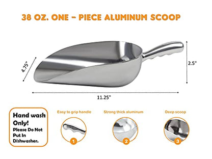 Cast Aluminum Utility Scoop - 38 oz. - Round Bottom, ice scoop For Multi-Purpose Use, With Finger Groove Handle (38 oz.) - size: 38 oz