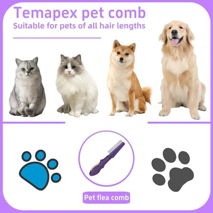 Pet Flea Comb for Dogs & Cats,Removes Tangles & Flea, Tear Stain Removal, Stainless Steel Metal Teeth, Non-slip & Anti-static Rubber Handle, Safe & Gentle Pet Grooming Comb - size: Pet Flea Comb