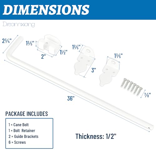 36" Heavy Duty Cane Bolt Gate Drop Rod Hardware Ground Latch for Wood PVC Vinyl Metal Fences Gates, Double Doors, White Solid Steel -1 Pack - size: 36 Inch