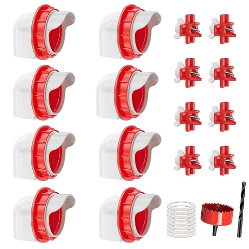 ZenxyHoC Chicken Feeders and Waterers, 8 Ports Chicken Feeder No Waste and 8 Packs Chicken Water Nipples - size: 8 Ports and 8 Nipples Standard