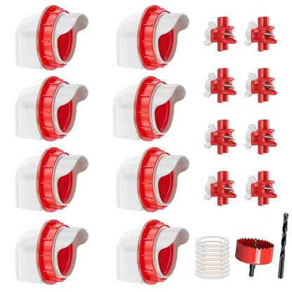 ZenxyHoC No Waste Chicken Feeders and Waterers - 8 Set with Water Nipples | for Buckets Barrels Bins Troughs No Waste Chicken Feeder - size: 8 Ports and 8 Nipples Standard
