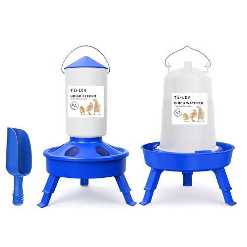 Chick Feeder and Waterer Set with 3 Adjustable Height, Scoop, 0.4Gal Top Fill Chick Feeder and 0.4Gal Waterer Anti-Drown for Raising Chicks in Brooder Blue - size: 0.4Gal Feeder & 0.4Gal Waterer