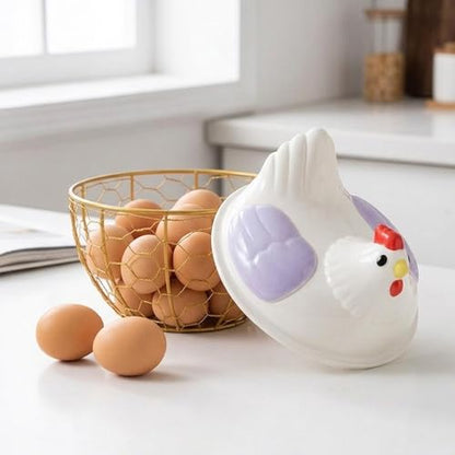 Chicken Egg Basket with Ergonomic Handles Farmhouse Storage Egg Collection Vegetable Fruit Organizer Metal Mesh Suitable for Home Decoration, Purple