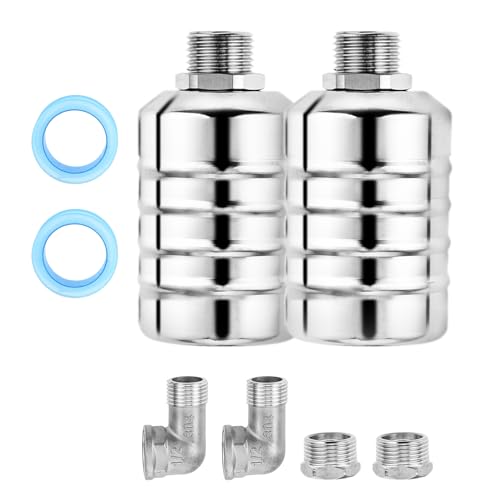 2PCS 304 Stainless Steel Float Valve Kit – Auto Water Level Control for Tanks & Livestock Troughs, Includes 1/2" Straight + 3/4" Elbow Brass Fittings & Adjustable Silicone Feed Strips (0.2–10 bar)