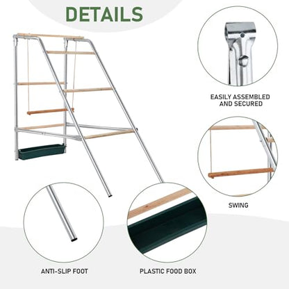 Chicken Perch Swing with Ladder for Coop,Metal Frame Chicken Roosting Bars,Pet Swing Set for Backyard Poultry Farm Roost Chicken